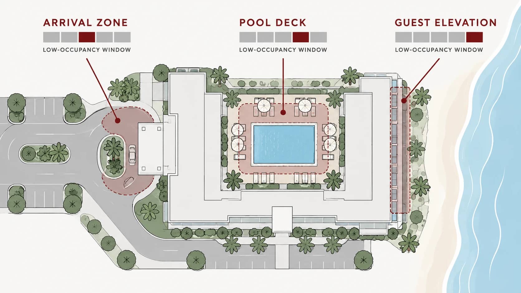 Hotel zone map with work windows