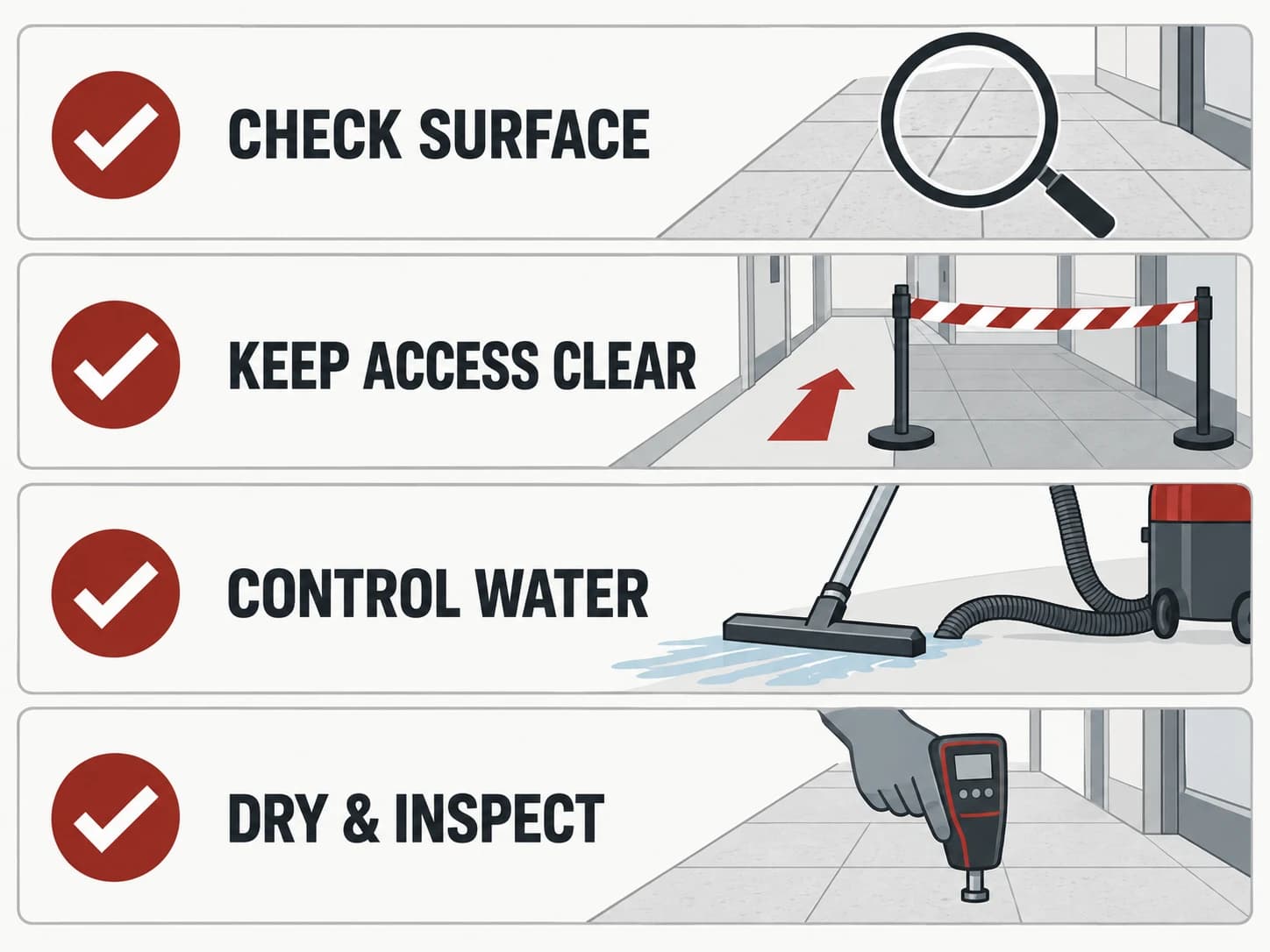 Entry slip-resistance checklist, shown as a labelled editorial diagram