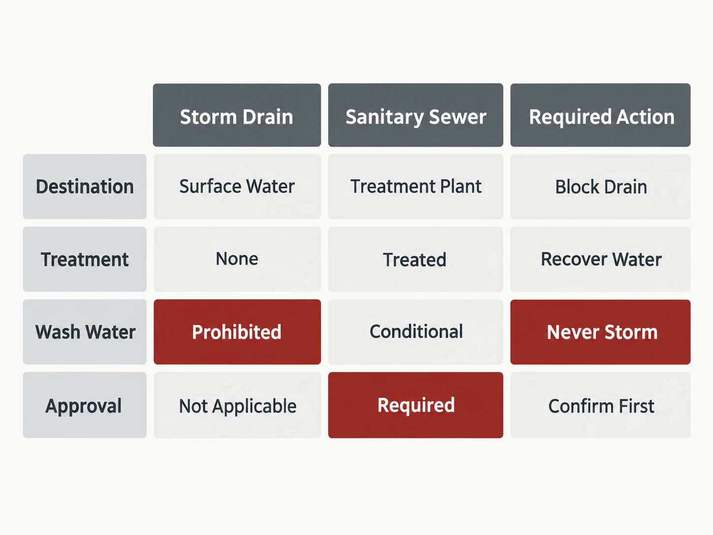Storm drain vs sanitary sewer diagram, shown as a labelled editorial diagram