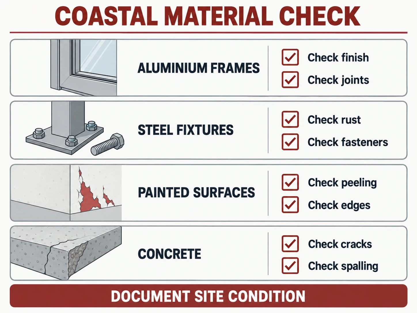 Material corrosion comparison table, shown as a labelled editorial diagram