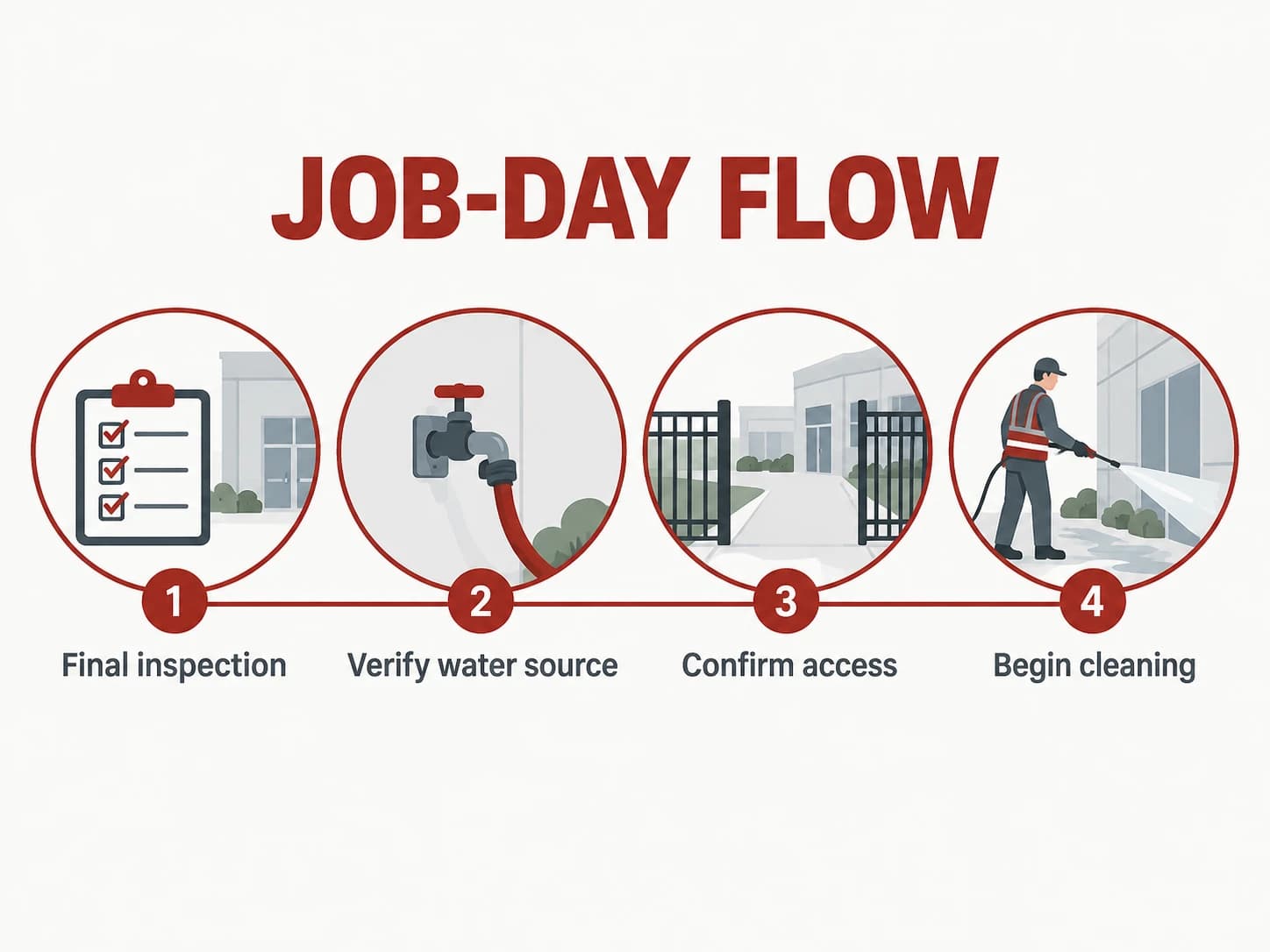 Job-day timeline, shown as a labelled editorial diagram