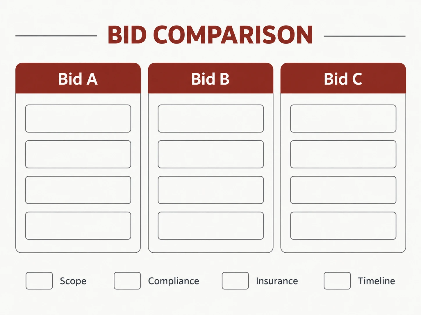 Bid comparison matrix, shown as a labelled editorial diagram